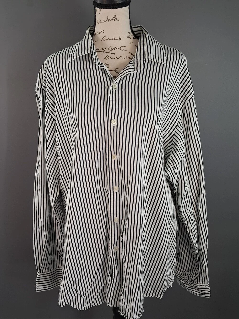 Polo Ralph Lauren Mens Black/Navy Striped Button Front Classic Fit Shirt XXL